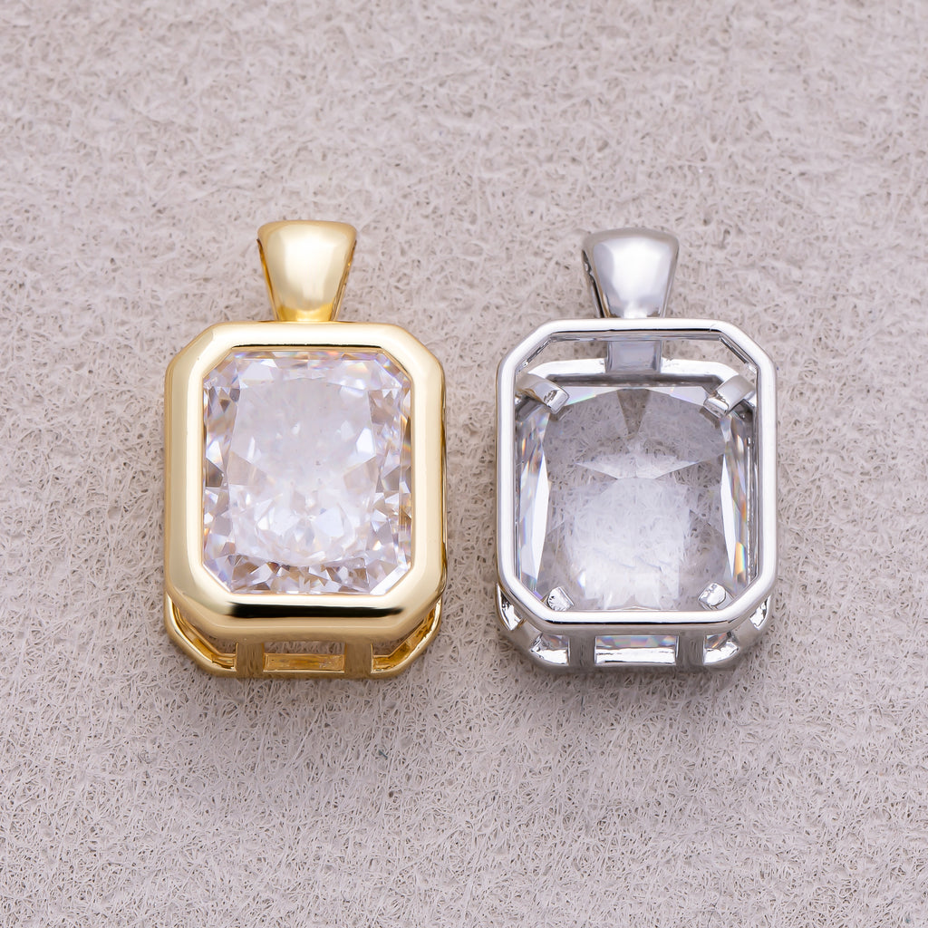 16K Gold Plated Clear CZ Mini Edged Baguette Bezel Pendant - Sold Each