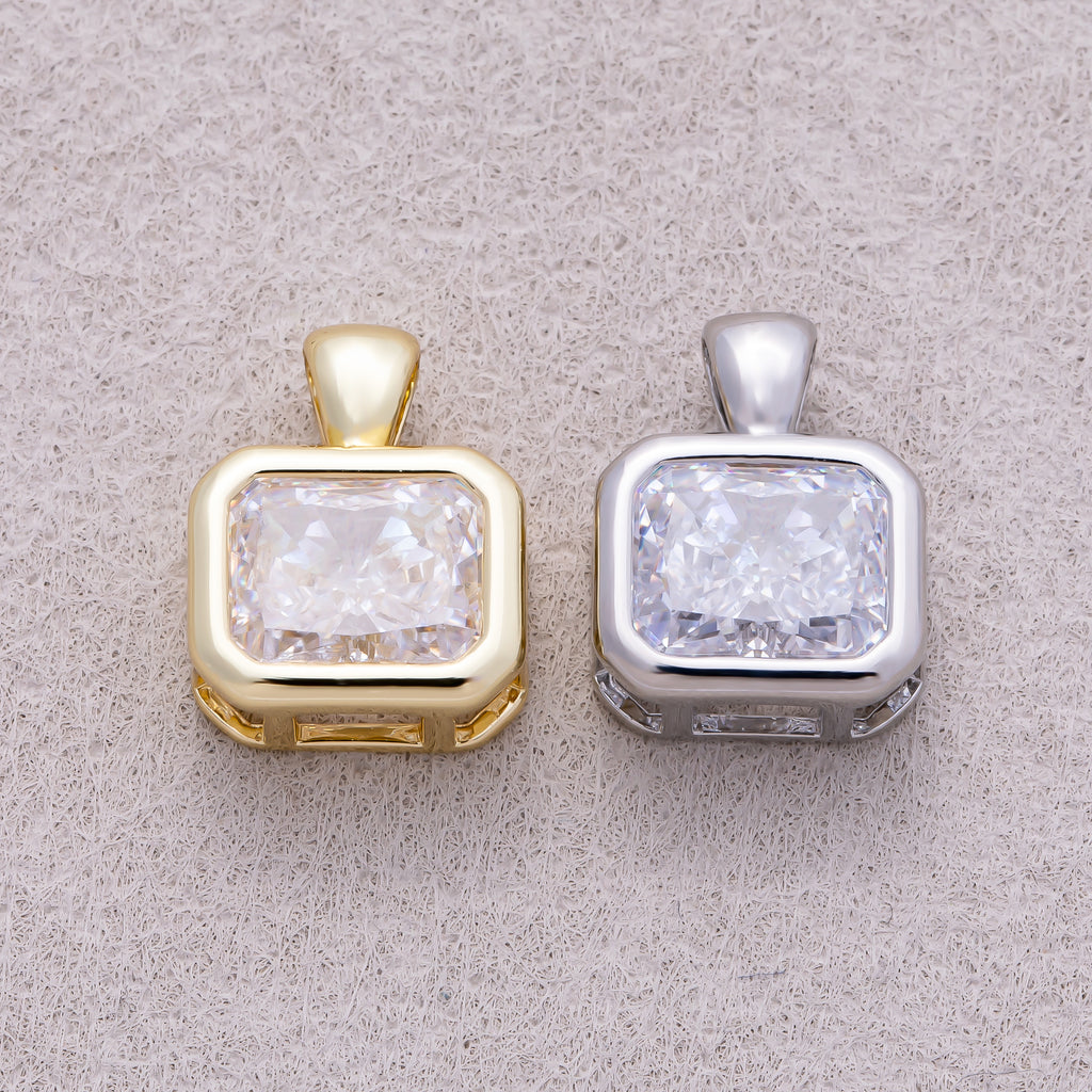 16K Gold Plated Clear CZ Mini Rectangular Bezel Pendant - Sold Each
