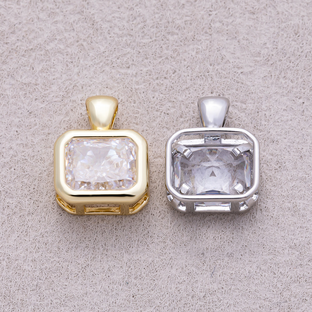 16K Gold Plated Clear CZ Mini Rectangular Bezel Pendant - Sold Each