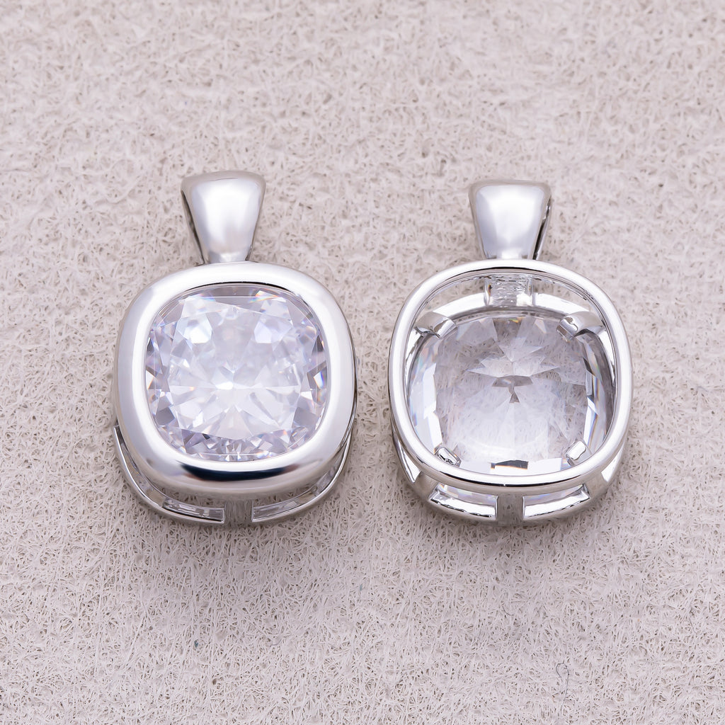 16K Gold Plated Clear CZ Mini Rounded Square Bezel Pendant - Sold Each