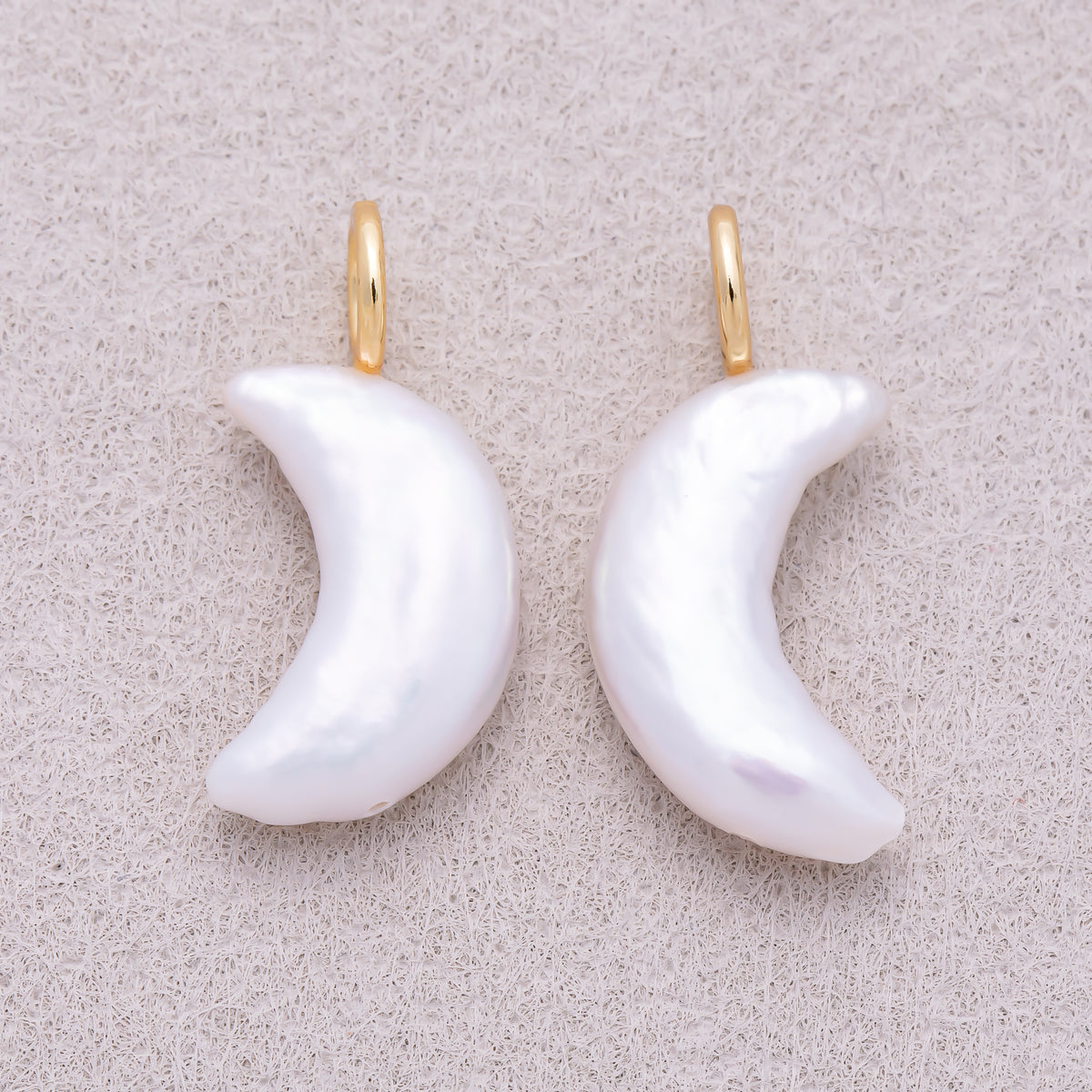 16K Gold Plated Carved White Freshwater Shell Crescent Moon Pendant - Sold Each