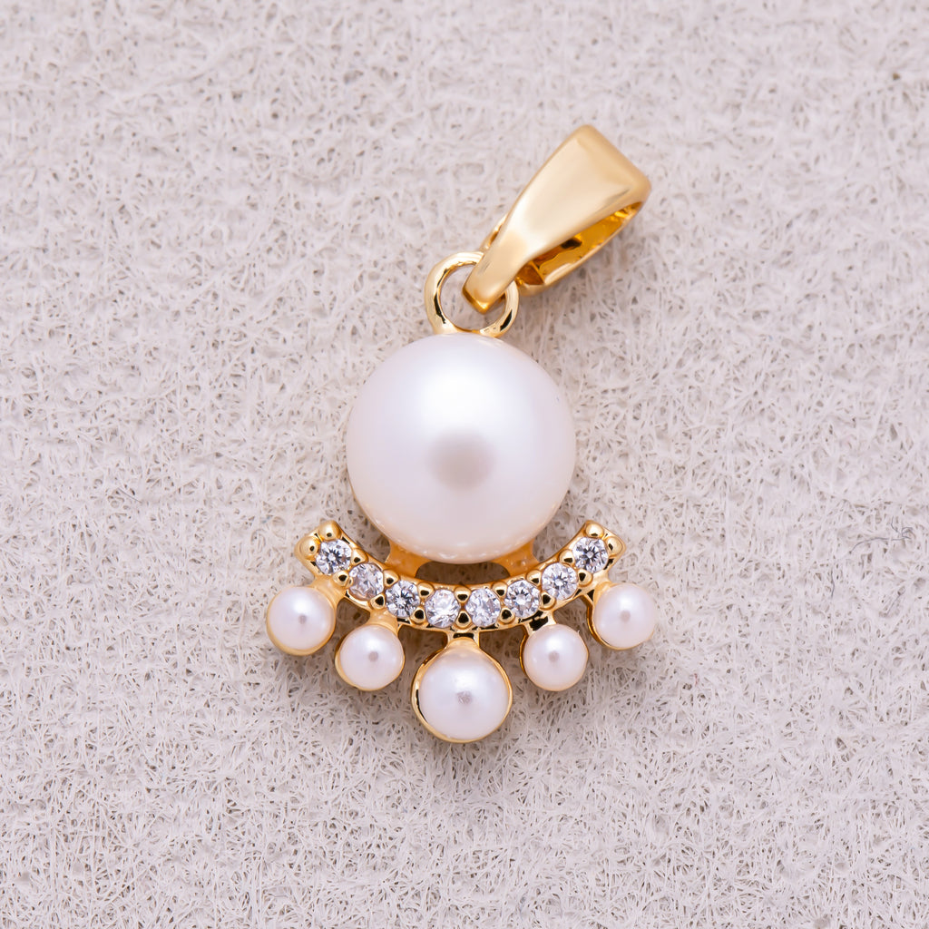 16K Gold Plated Shell Pearl Crown Micro Paved CZ Pendant - Sold Each