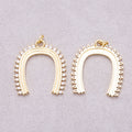 16K Gold Plated Clear CZ Lined Ribbed Horseshoe Charm - Sold Each