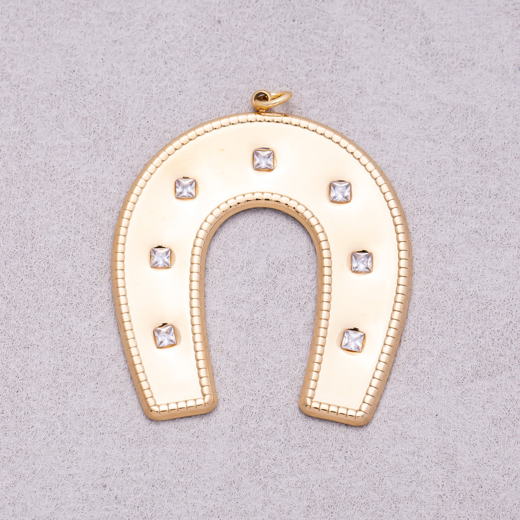 Gold PVD Stainless Steel Clear CZ Dotted Horseshoe Animal Charm