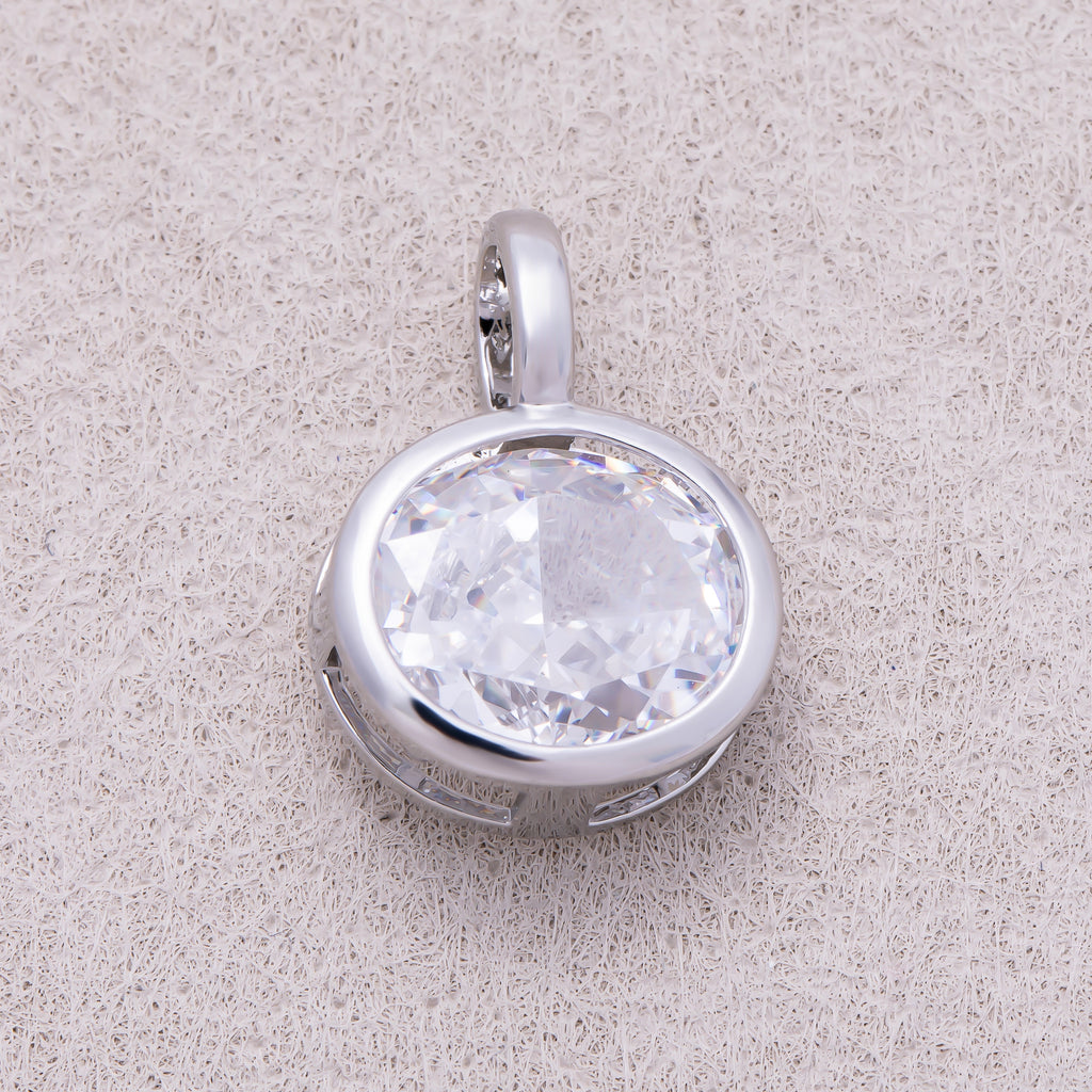 Silver Round CZ Bezel Collar Chain Pendant - Sold Each