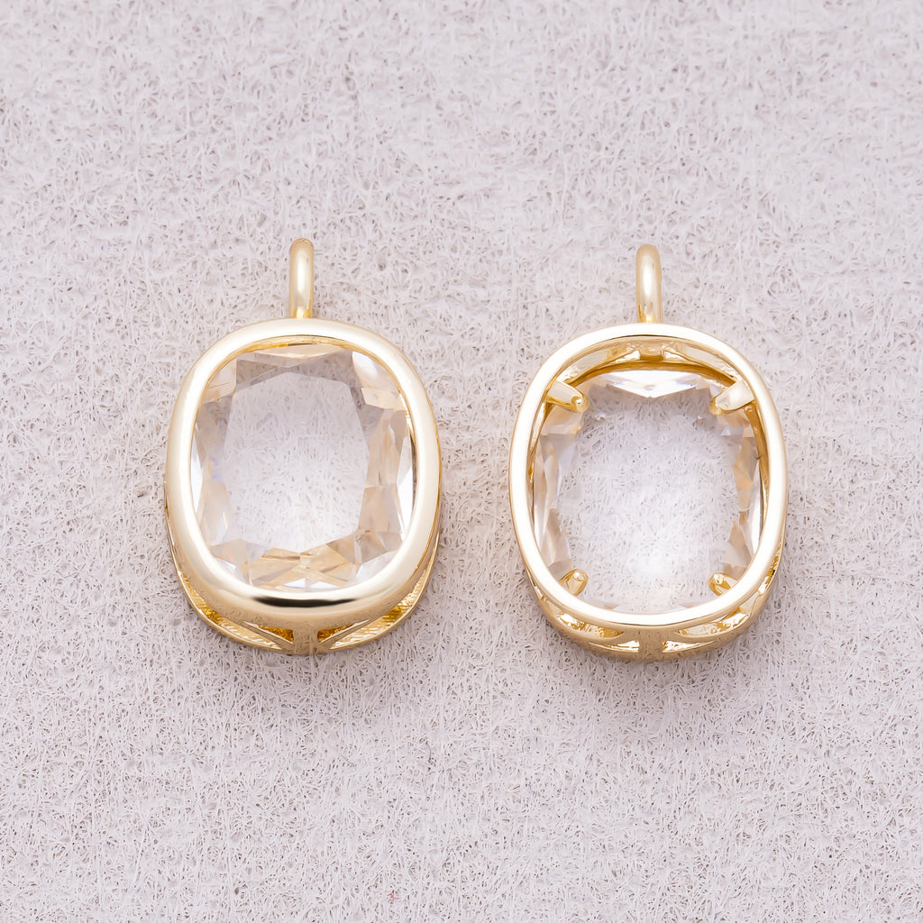16K Gold Plated Clear CZ Rounded Oval Baguette Solitaire Bezel Pendant - Sold Each