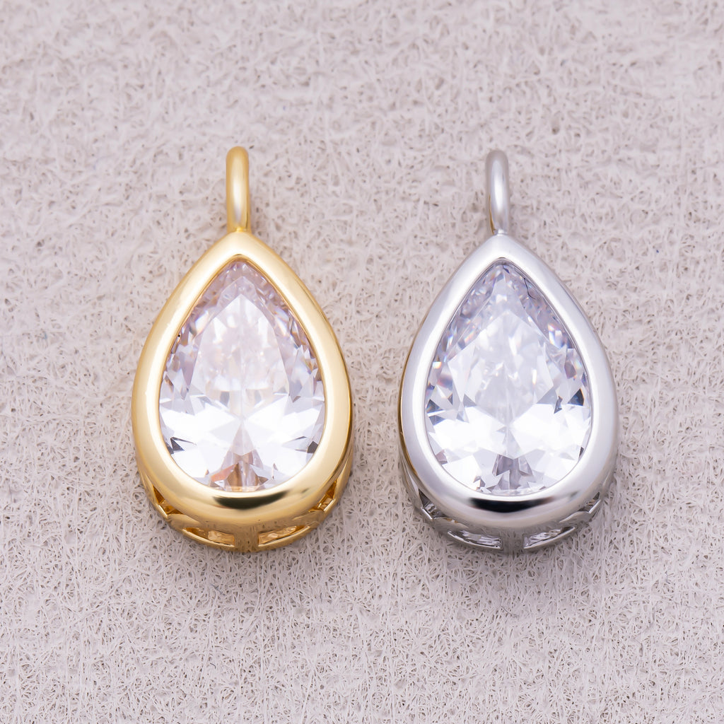 16K Gold Plated Teardrop CZ Bezel Solitaire Pendant - Sold Each