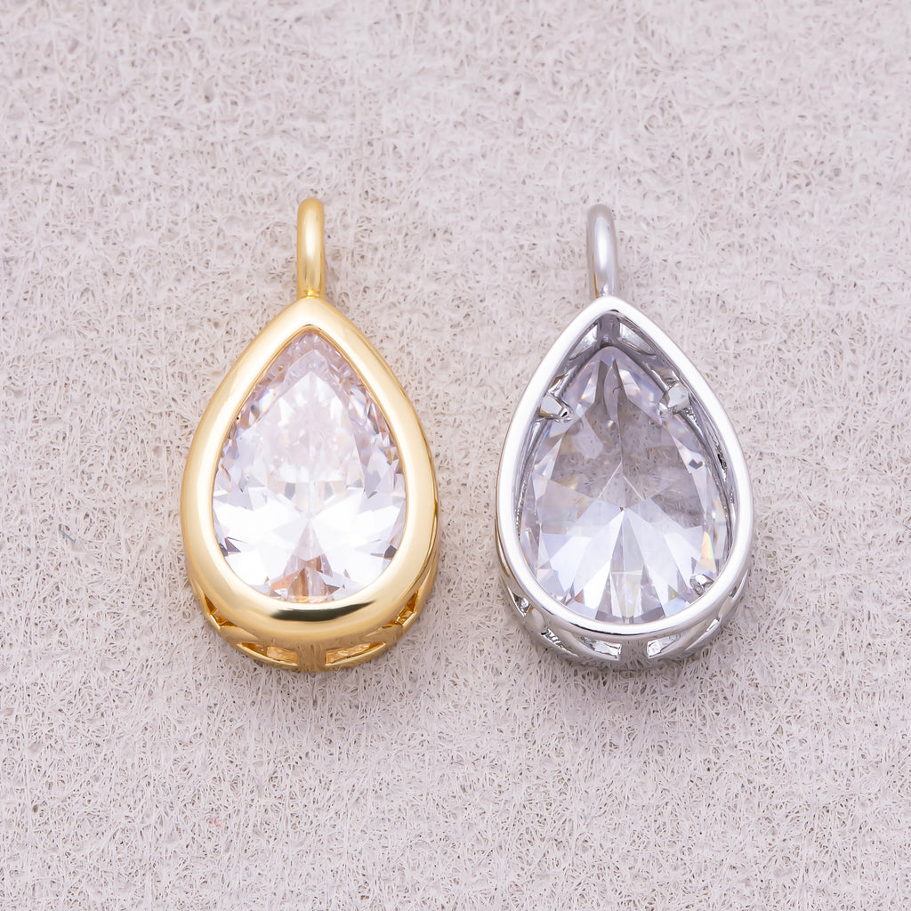 16K Gold Plated Teardrop CZ Bezel Solitaire Pendant - Sold Each