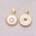 16K Gold Plated Clear CZ Heart Shell Pearl Croissant Bezel Round Pendant - Sold Each