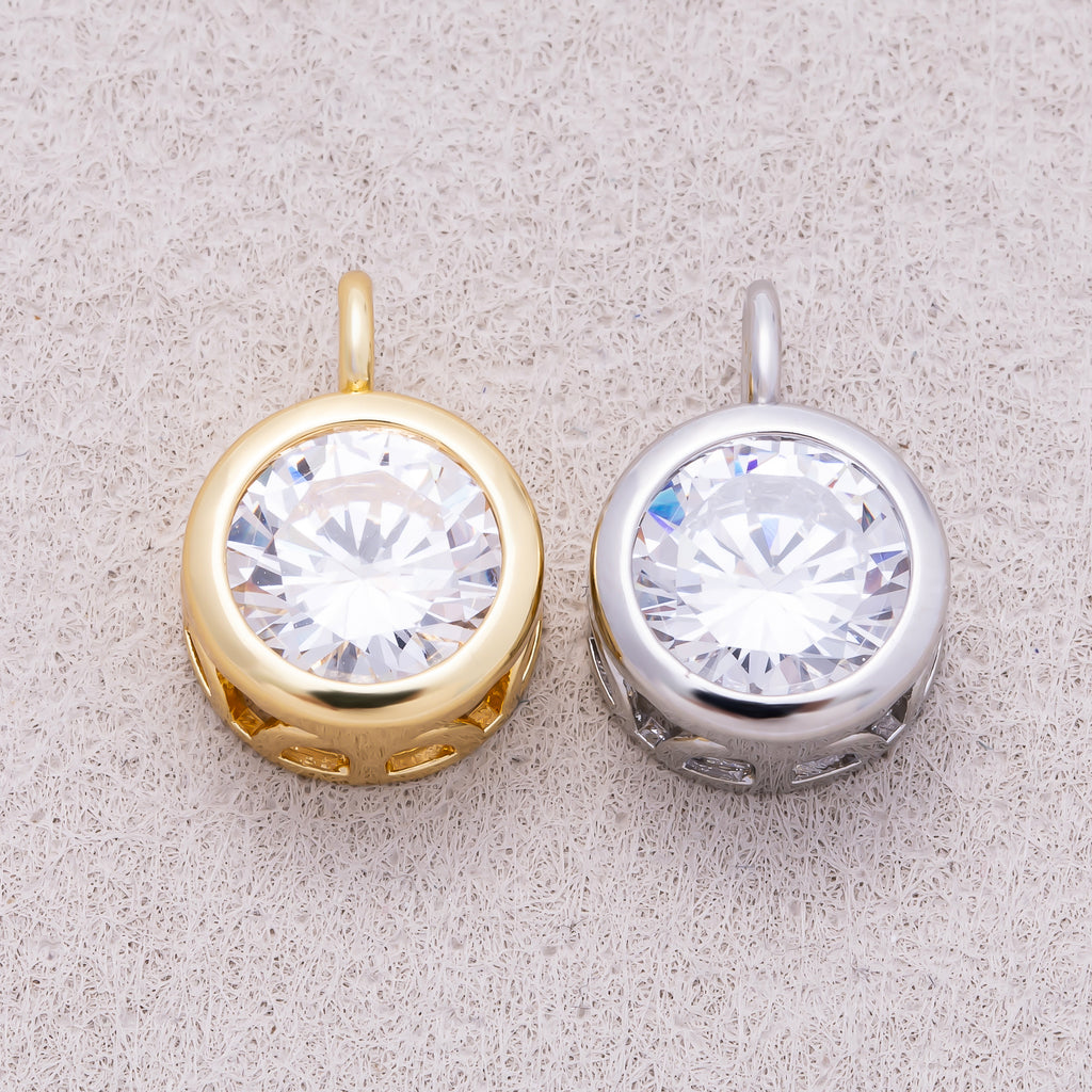 16K Gold Plated Round CZ Bezel Solitaire Pendant - Sold Each