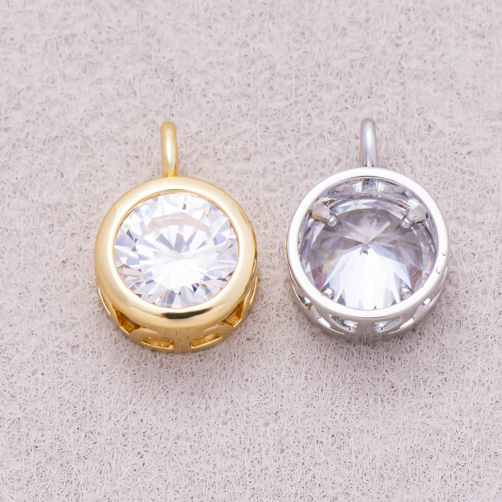16K Gold Plated Round CZ Bezel Solitaire Pendant - Sold Each