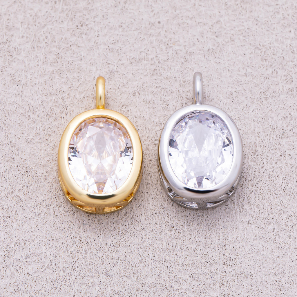 16K Gold Plated Oval CZ Bezel Solitaire Pendant - Sold Each