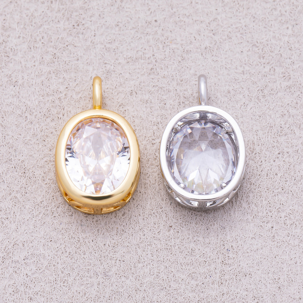 16K Gold Plated Oval CZ Bezel Solitaire Pendant - Sold Each