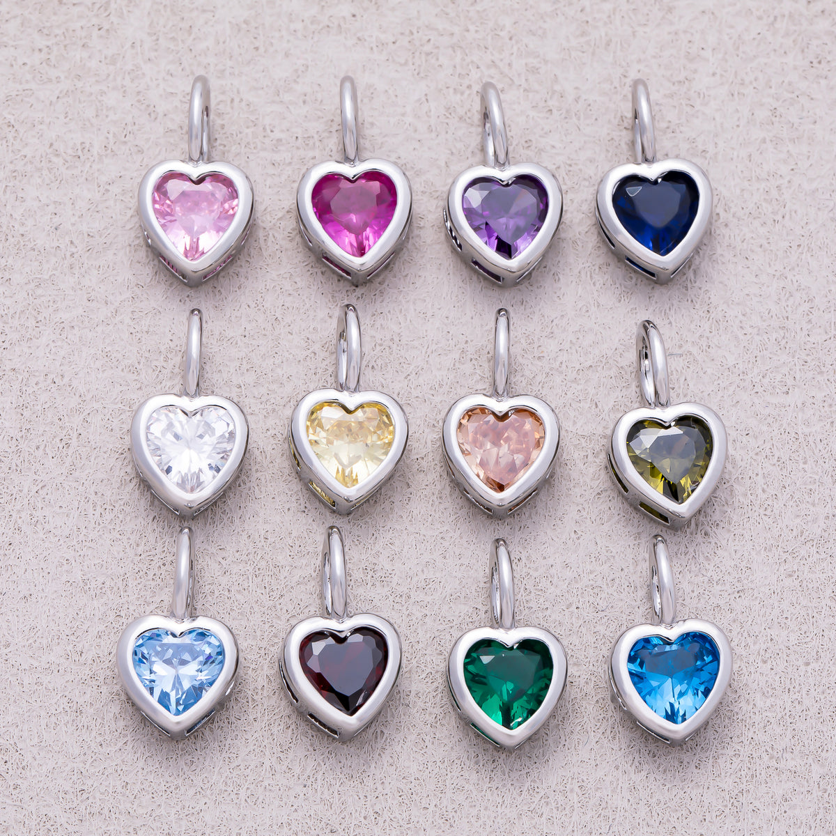 Silver Birthstone CZ Bezel Heart Collar Chain Pendant - Sold Each