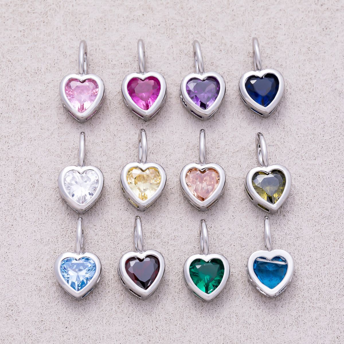 Silver Birthstone CZ Bezel Heart Collar Chain Pendant - Sold Each
