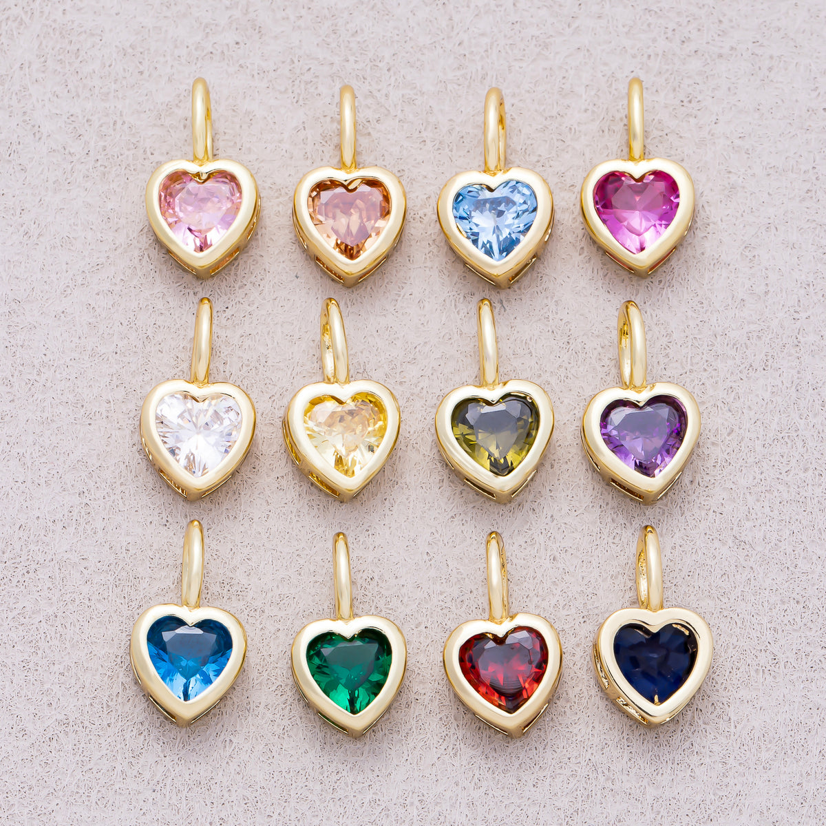 16K Gold Plated Birthstone CZ Bezel Heart Collar Chain Pendant - Sold Each