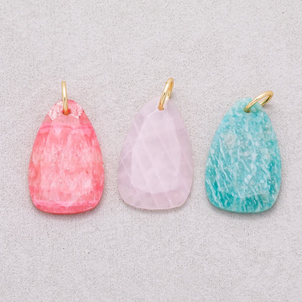 16K Gold Plated Colorful Organic Teardrop Asymmetric Natural Gemstone Pendant - Sold Each