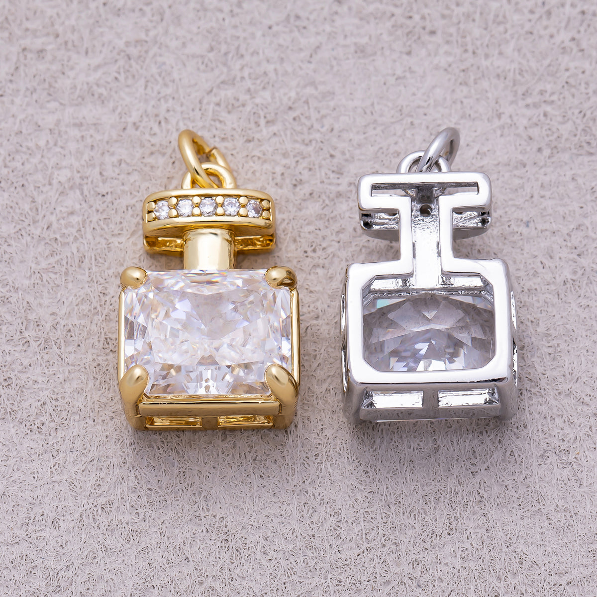 16K Gold Plated Clear Baguette Micro Paved CZ Perfume Charm - Sold Each
