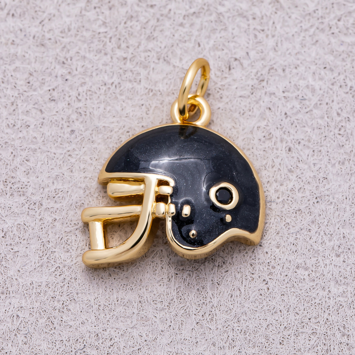 16K Gold Plated Black Enamel American Football Helmet Charm - Sold Each