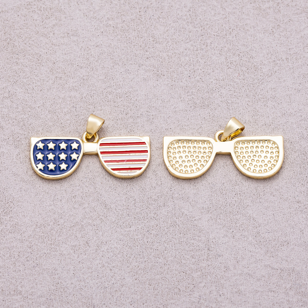16K Gold Plated American Flag Sunglasses Enamel Pendant - Sold Each