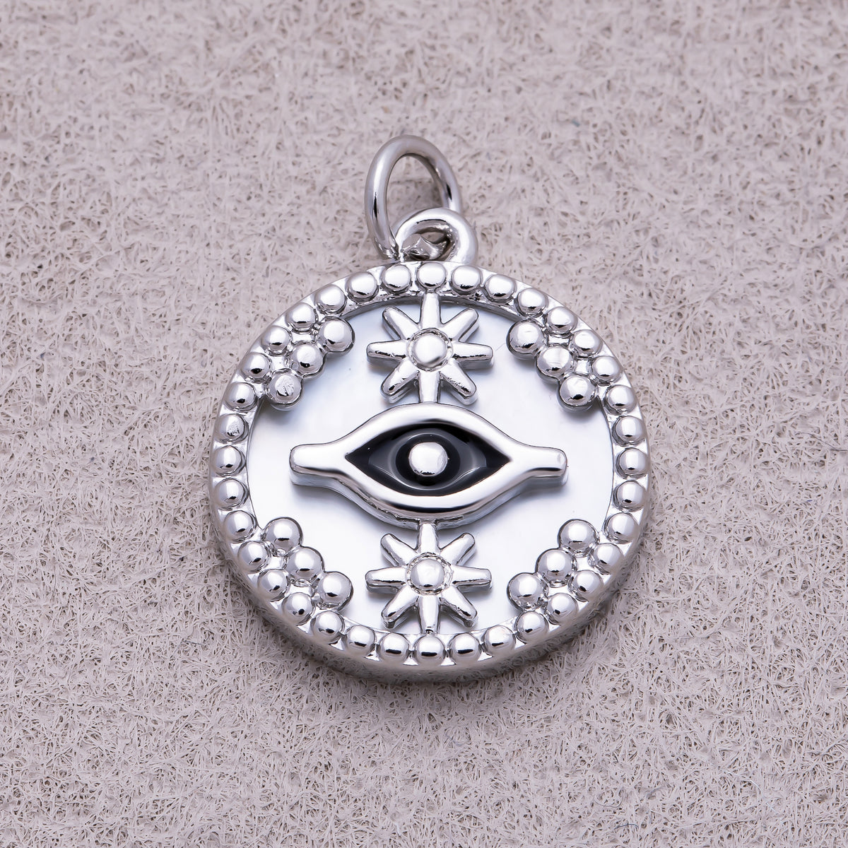 16K Gold Plated Black Evil Eye Star Shell Pearl Round Charm - Sold Each