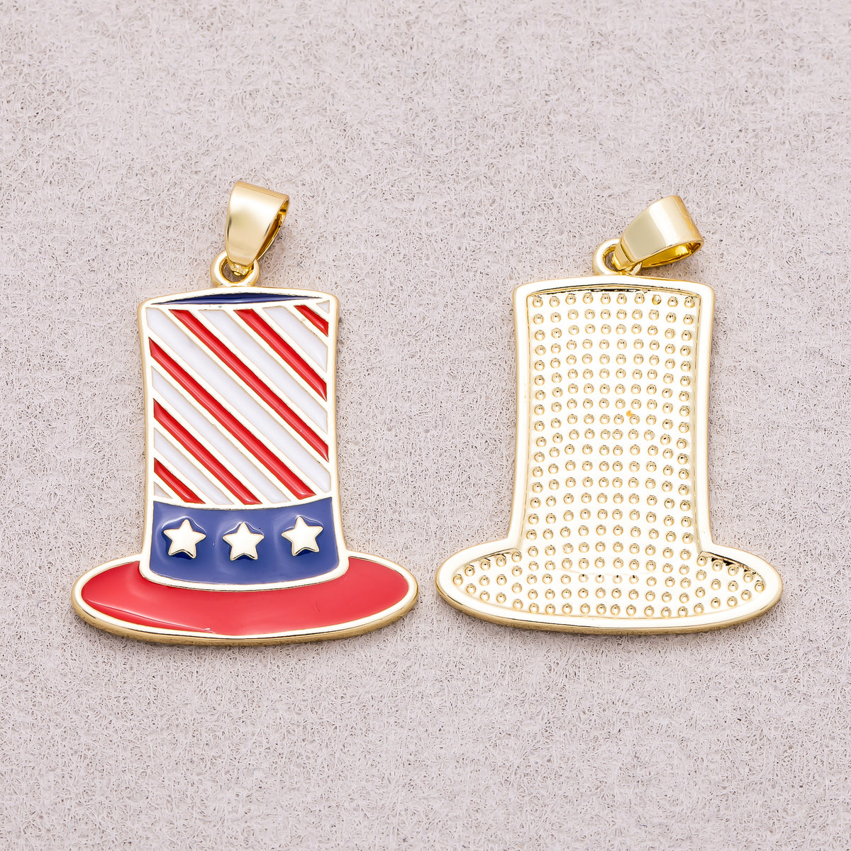 16K Gold Plated American Flag Circus Hat Enamel Pendant - Sold Each