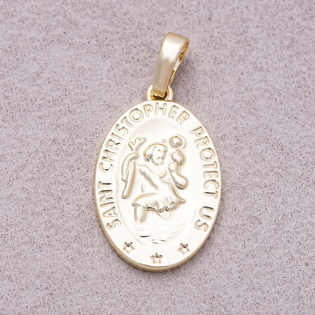 16K Gold Plated "Saint Christopher Save Us" Religious Prayer Oval Pendant - Sold Each