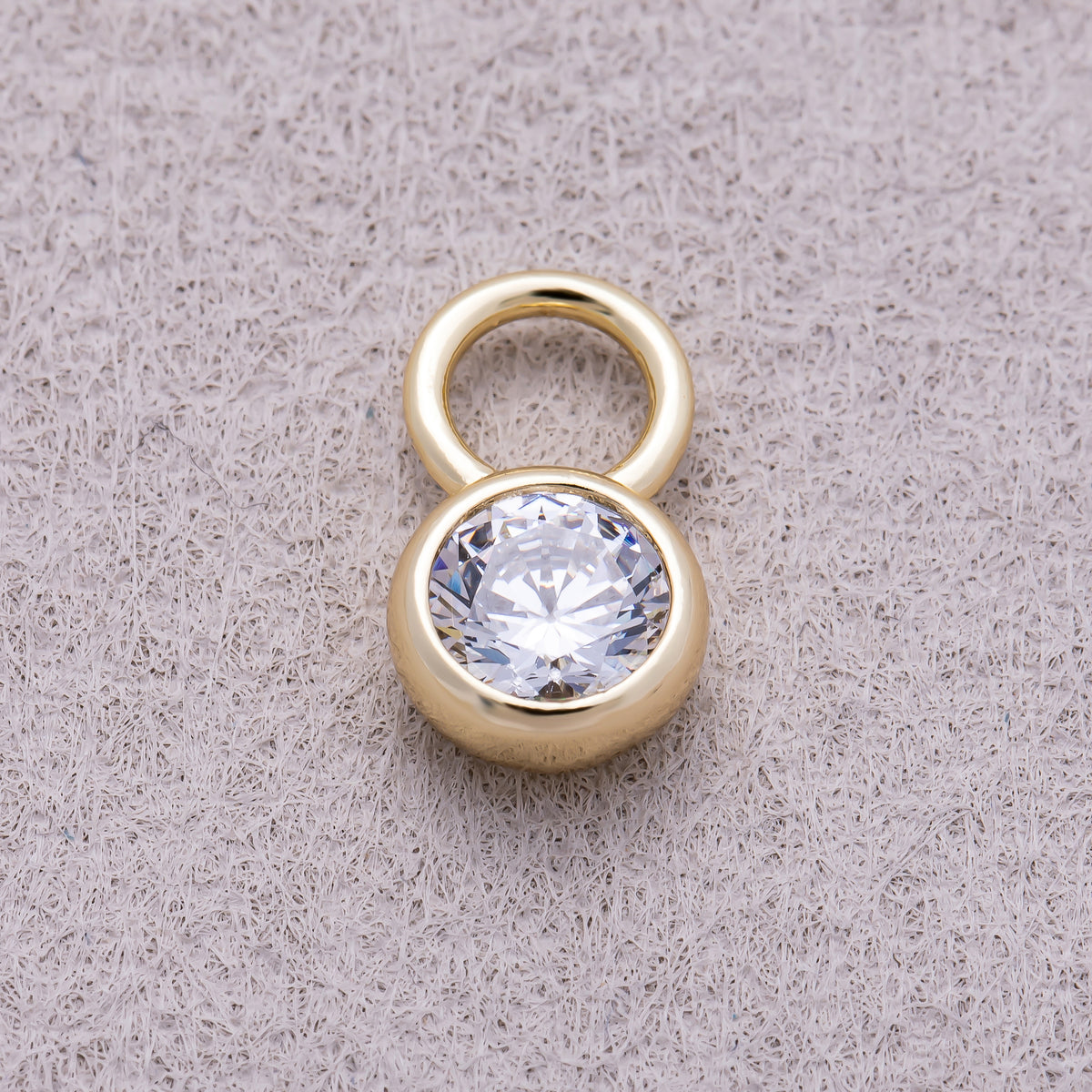 16K Gold Plated Clear CZ Round Bezel Drop Earring Charm - Sold Each