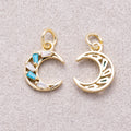 16K Gold Plated Turquoise & Clear CZ Celestial Crescent Moon Charm - Sold Each