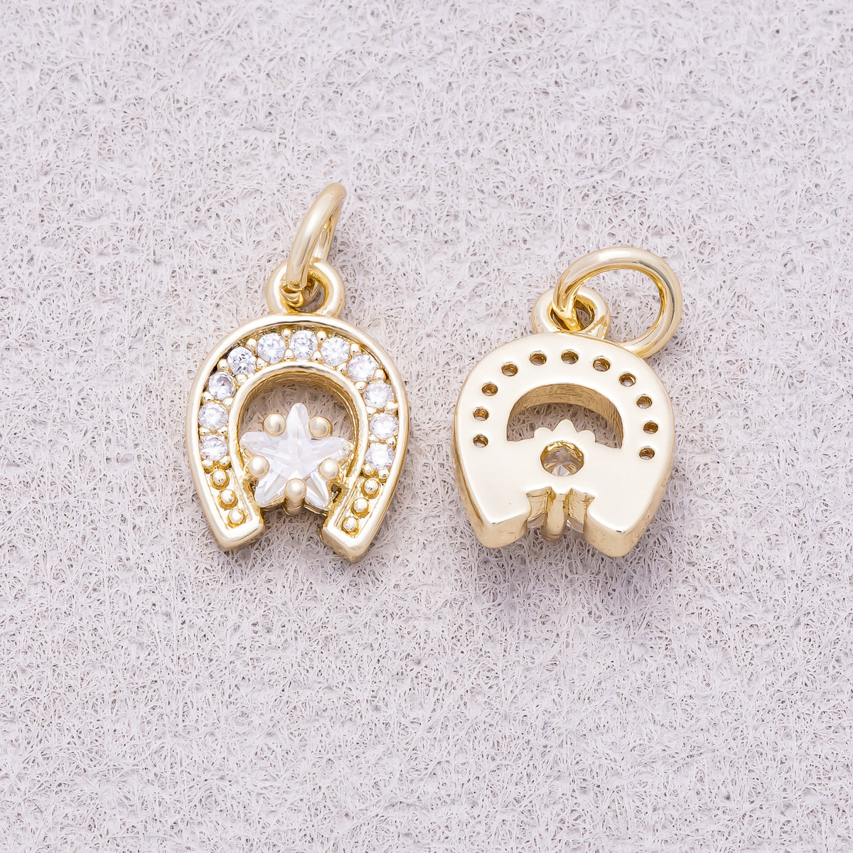 16K Gold Plated Clear Star CZ Lucky Horseshoe Charm - Sold Each
