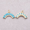 16K Gold Plated Clear and Turquoise Micro Paved CZ Curved Arch Rainbow Charm - Sold Each