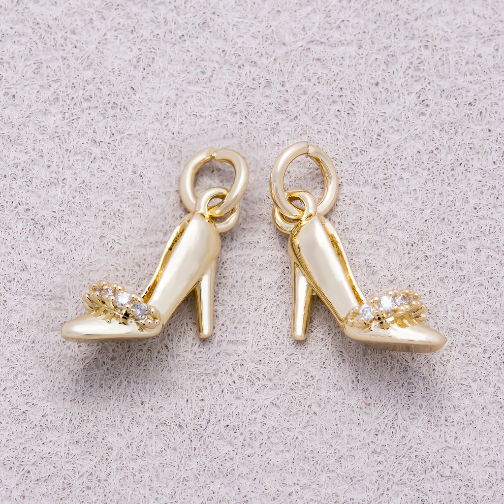 16K Gold Plated Clear CZ 3D Stiletto High Heel Shoe Charm - Sold Each