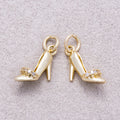 16K Gold Plated Clear CZ 3D Stiletto High Heel Shoe Charm - Sold Each