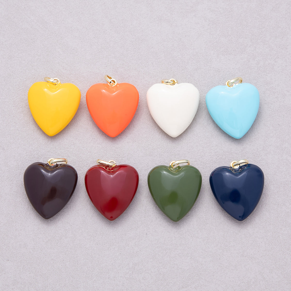 New Fall Color Colorful Glossy Enamel Puffy Heart Pendant - Sold Each
