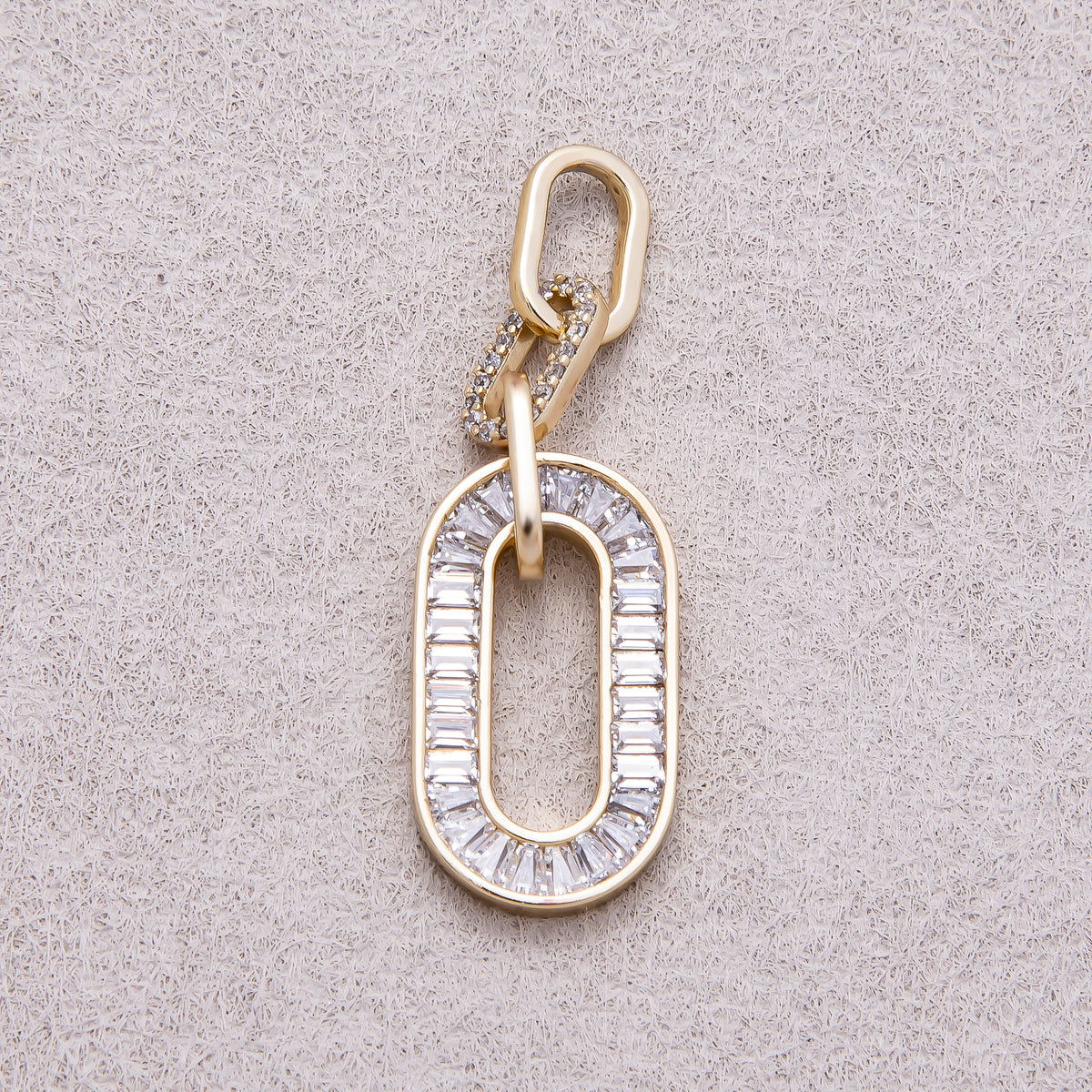 14K Gold Plated Clear Baguette Micro Paved CZ Oblong Oval Paperclip Link Pendant - Sold Each