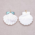 16K Gold Plated Carved White Mother of Pearl & Abalone Shell Scallop Charm - Sold Each