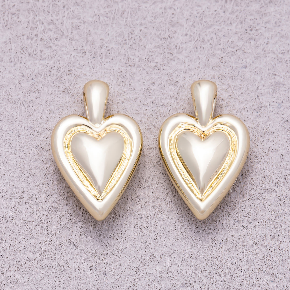 16K Gold Plated Puffy Double Layered Heart Charm - Sold Each