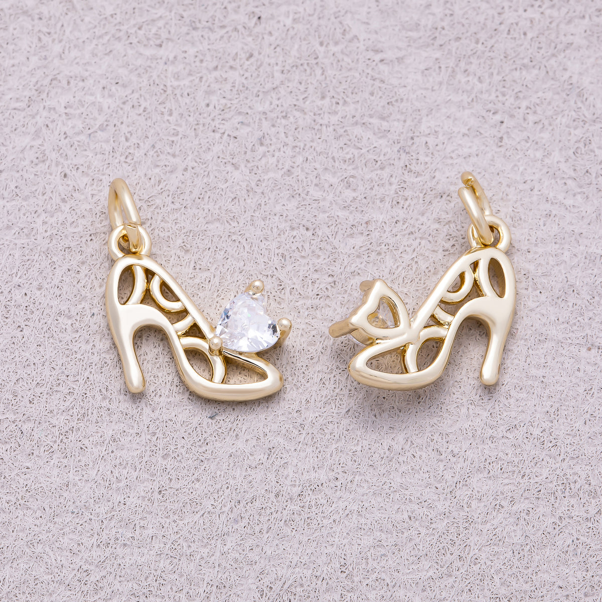 16K Gold Plated Heart CZ High Heel Stiletto Shoe Charm - Sold Each