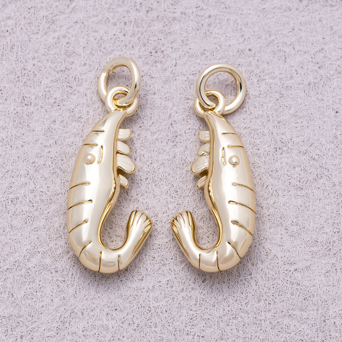 16K Gold Plated Nautical Curved Shrimp Ocean Charm - Sold Each