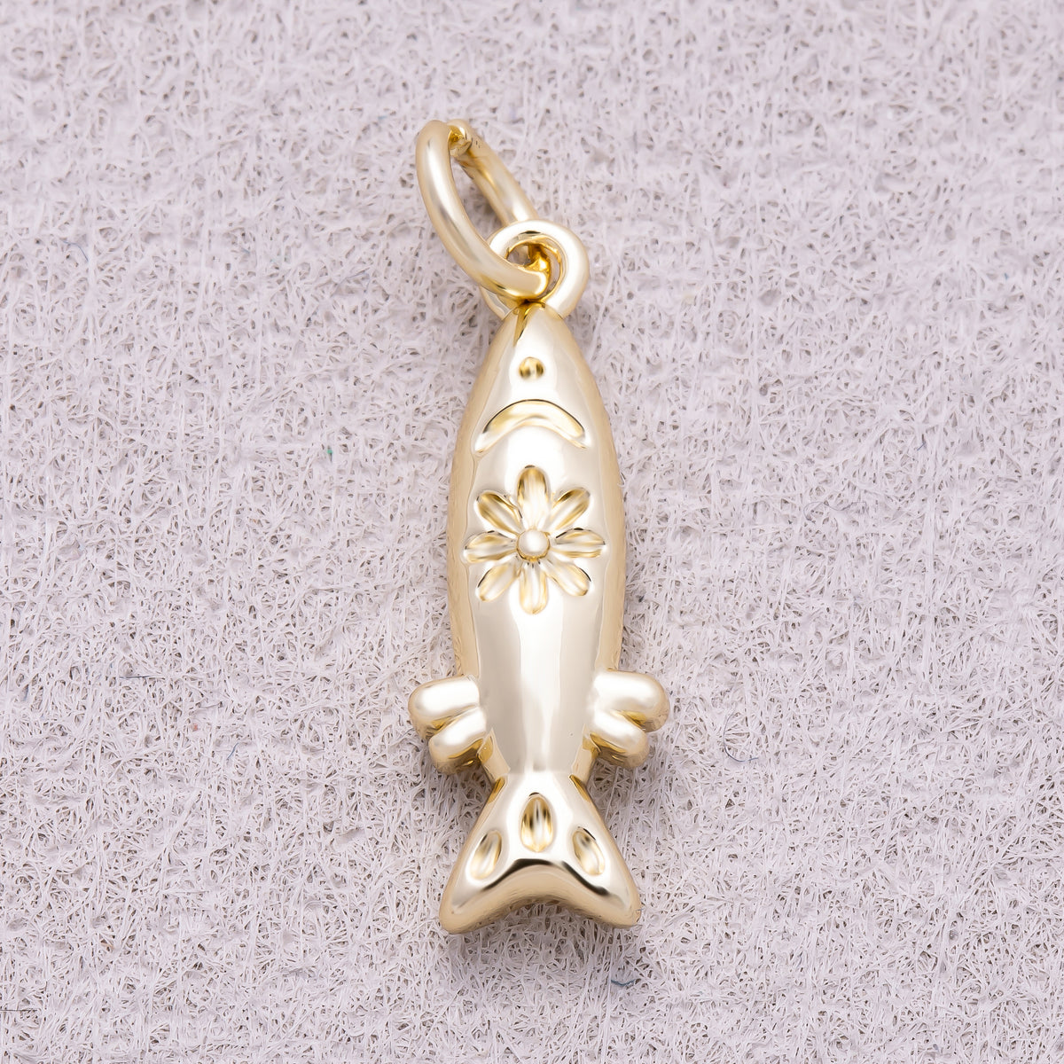16K Gold Plated Floral Engraved 3D Puffy Fish Ocean Charm - Sold Each