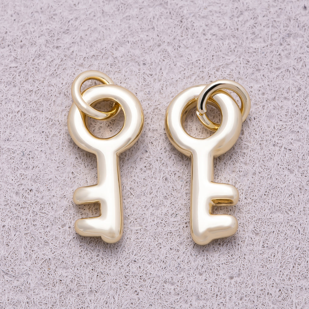 16K Gold Plated Minimalist Puffy Skeleton Key Charm - Sold Each