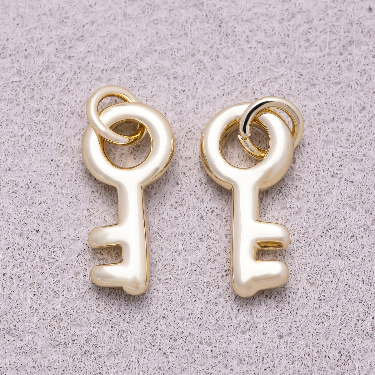 16K Gold Plated Minimalist Puffy Skeleton Key Charm - Sold Each