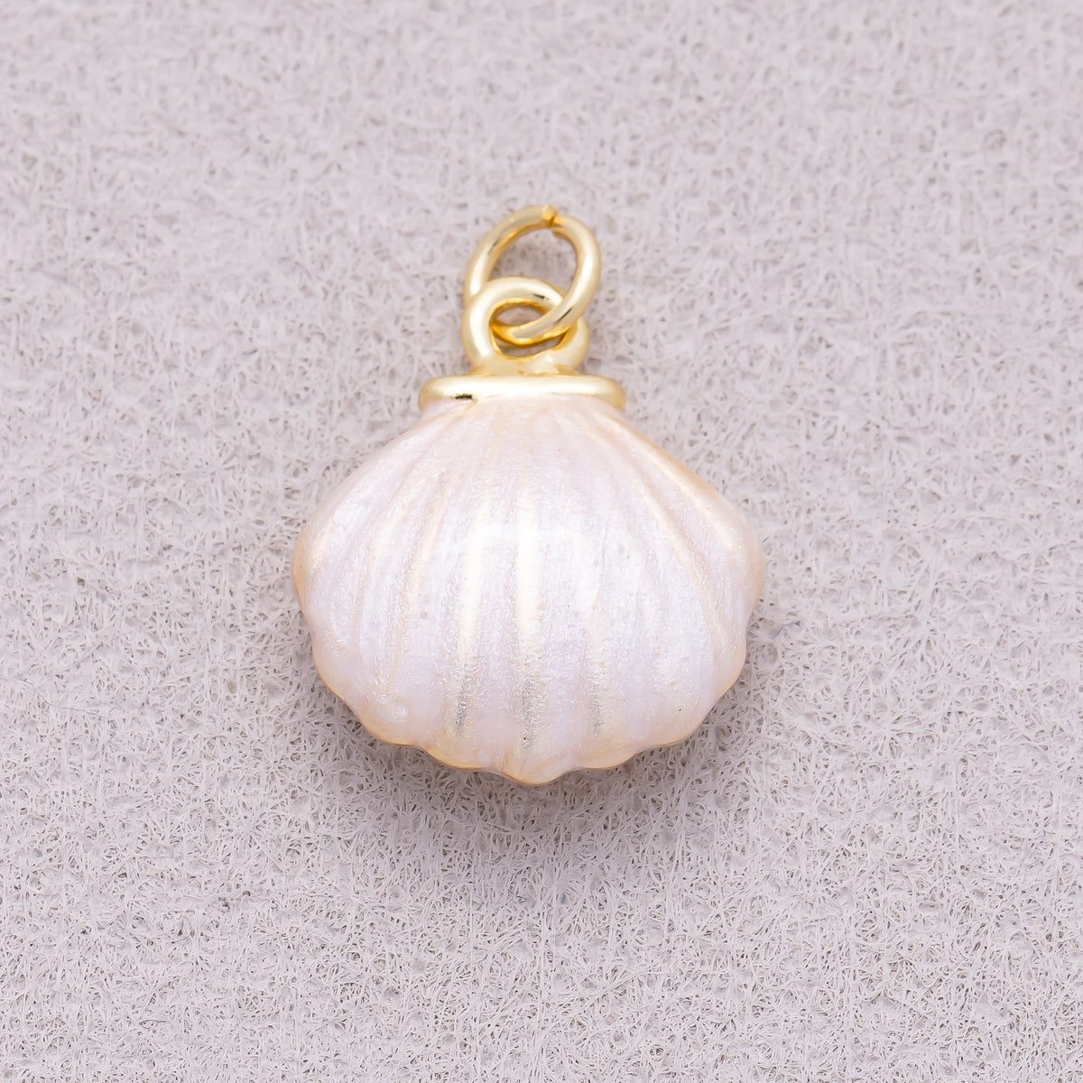 16K Gold Plated Iridescent Mother of Pearl Enamel Scallop Shell Charm - Sold Each