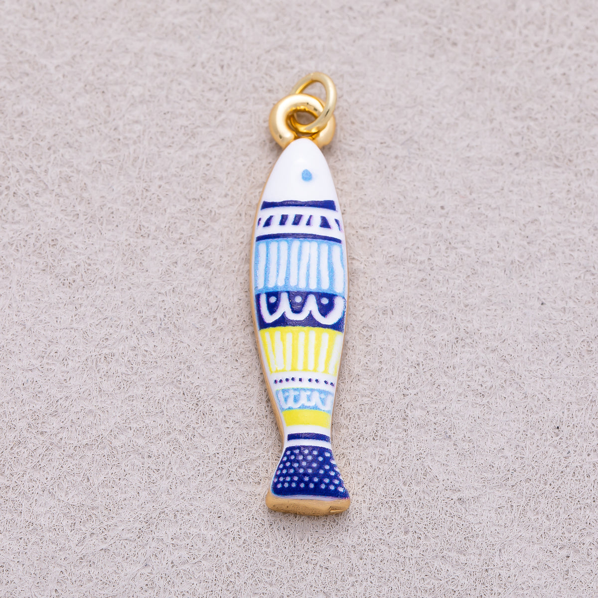 16K Gold Plated Colorful Mediterranean Enamel Sardine Fish Charm - Sold Each
