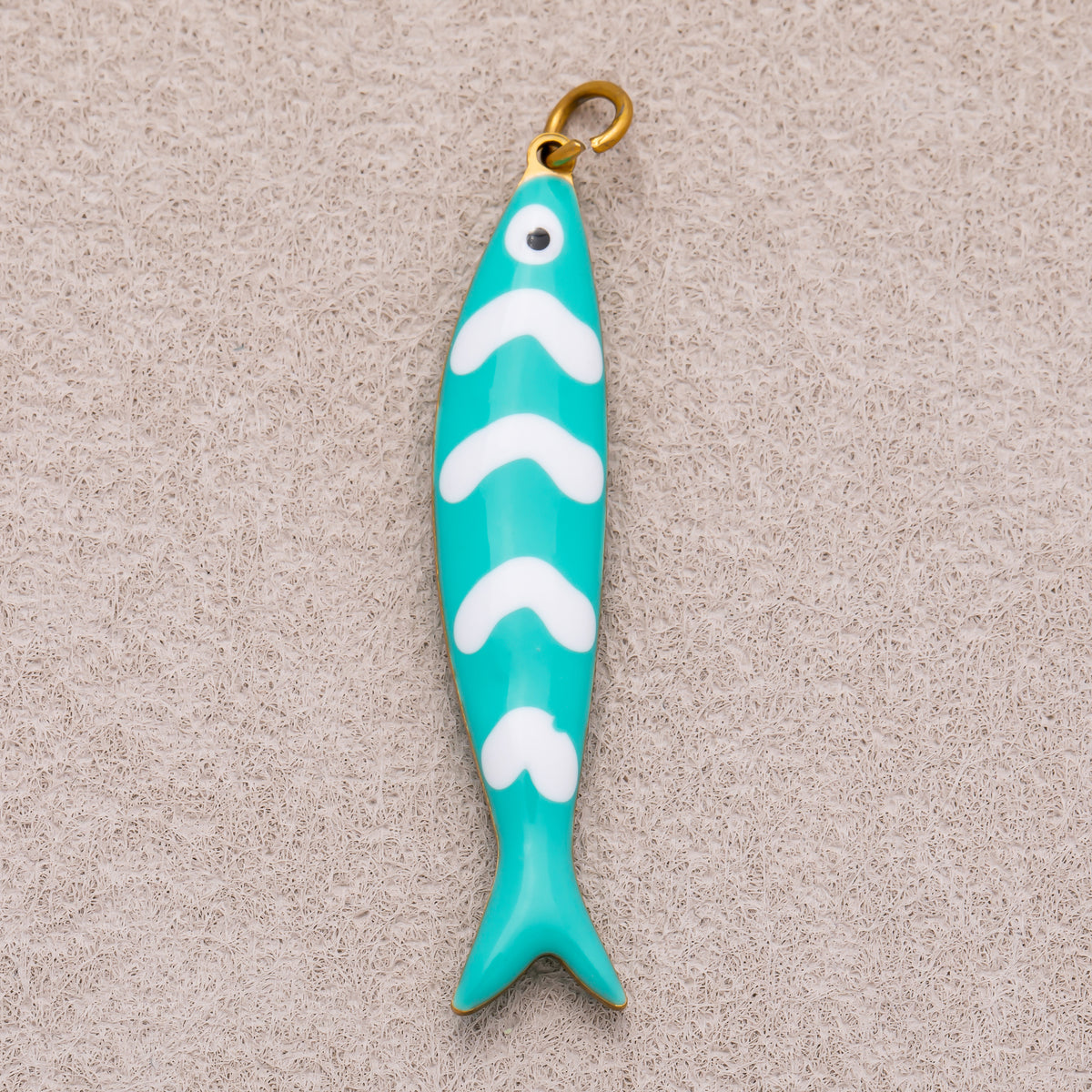 Gold PVD Stainless Steel Pink, Blue White-Lined Fish Sea 3D Multidimensional Charm