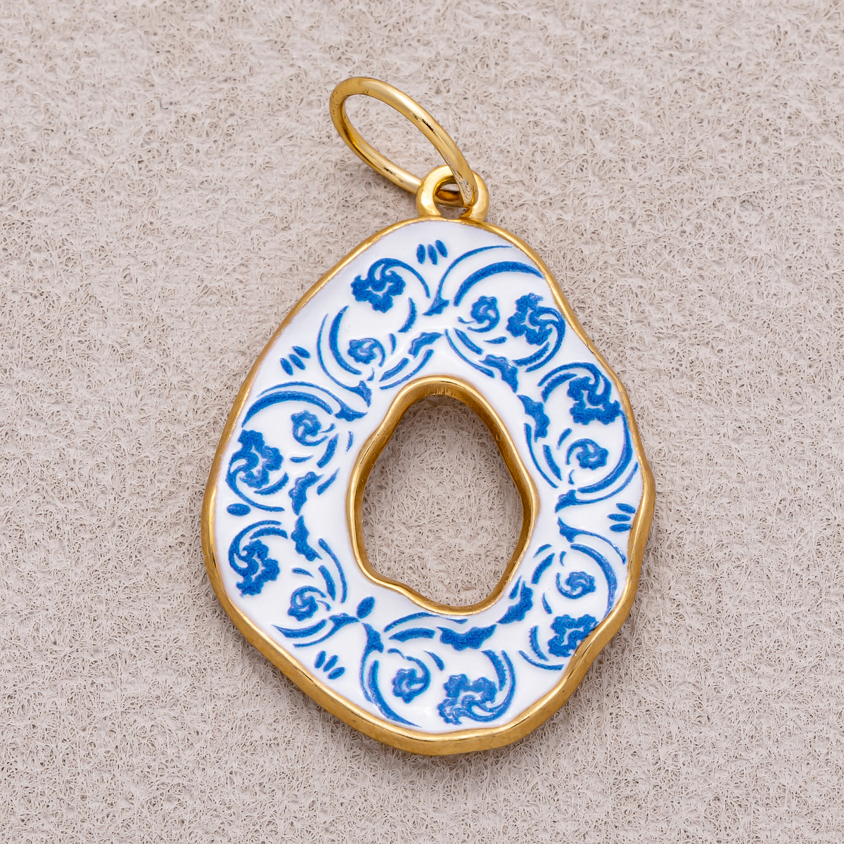 Gold PVD Stainless Steel Blue White Enamel Donut Floral Charm