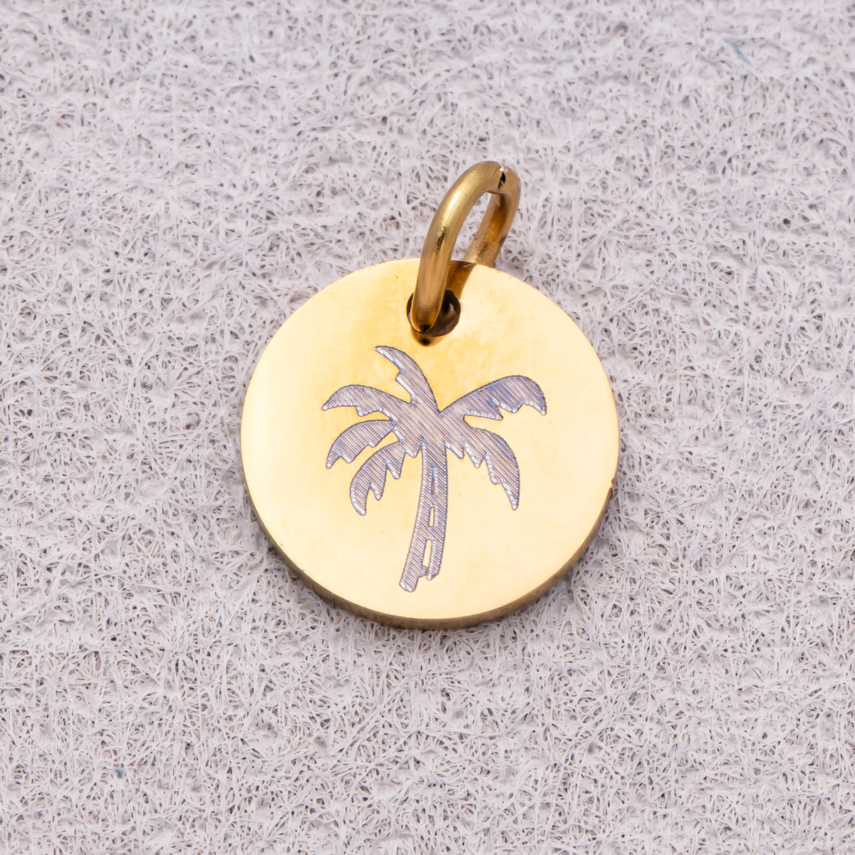 Gold PVD Stainless Steel Minimalist Nature Round Disc Medallion Charm