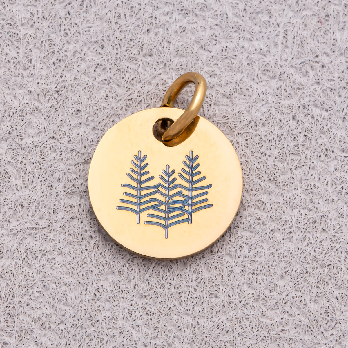 Gold PVD Stainless Steel Minimalist Nature Round Disc Medallion Charm