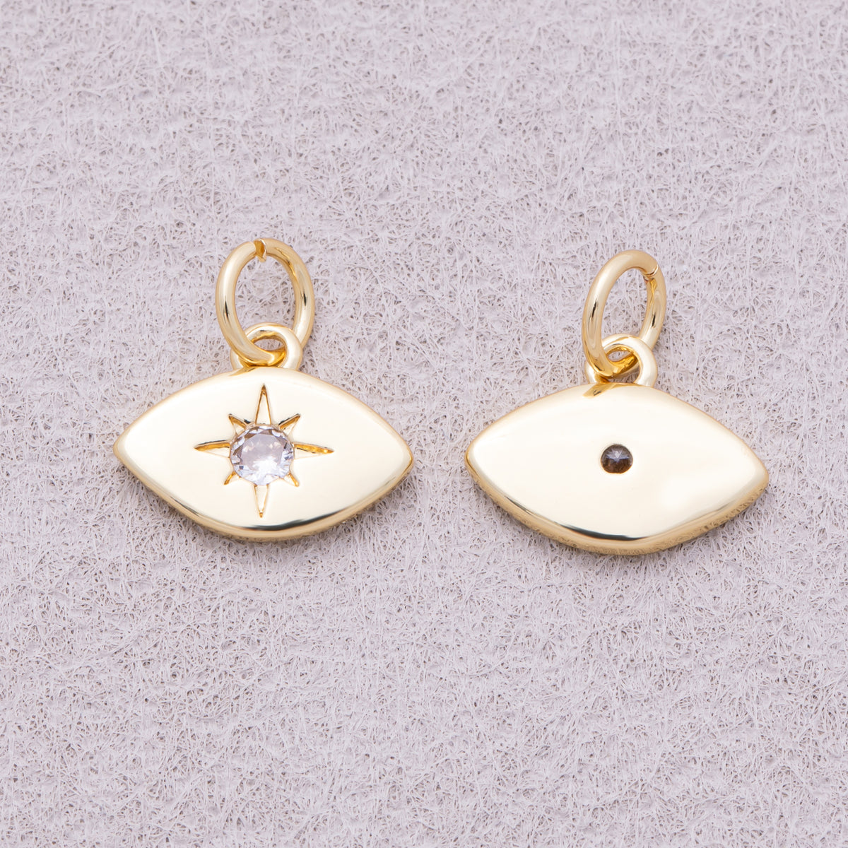 16K Gold Plated Clear CZ North Star Navette Evil Eye Mini Charm - Sold Each