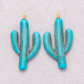 18K Gold Plated Turquoise Enamel Cactus Plant Pendant - Sold Each